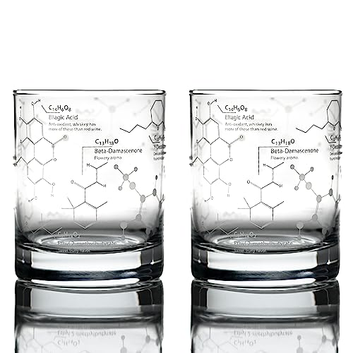 Greenline Goods Whiskygläser - 10 Unzen Becher Geschenkset Wissenschaft der Whiskygläser (2er-Set) Geätzt mit Whisky-Chemie-Molekülen