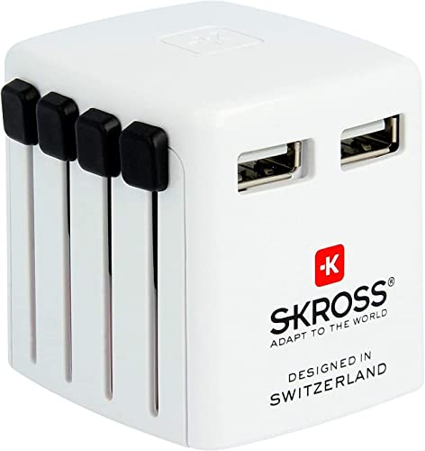 SKROSS World USB Charger - Dual USB-Ladegerät (2400 mA) mit patentierten Länderschiebesystem für weltweiten Anschluss (Euro, USA, UK, Australien, China, Italien, Schweiz, Brasilien …) 1, weiß, OS