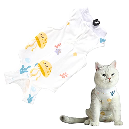 CGLRybO Katzen Professioneller Genesungsanzug für Bauchwunden oder Hautkrankheiten, E-Halsband Alternative für Katzen und Hunde, nach Operationen tragen, Pyjamaanzug (Unterwasserwelt, S)
