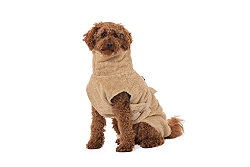 Lill's Hundebademantel, 100% Bio-Baumwolle, Organic, Sand (Beige/Creme) (XS: 45 cm Rückenlänge)