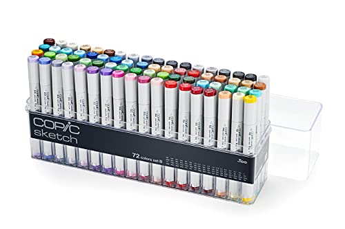 COPIC Sketch Marker Set B mit 72 Farben, professionelle Pinselmarker, alkoholbasiert, im praktischen Acryl-Display zur Aufbewahrung und einfachen Entnahme