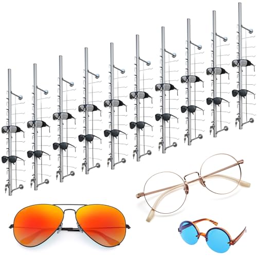 RCBDBSM 10 Stück/Set Brillenständer, Brillenorganizer, Brillenhalter für die Wand, Aluminium abschließbar Aufbewahrungsstange für Sonnenbrillen, Brillenaufbewahrung für mehrere Brillen,9Frames