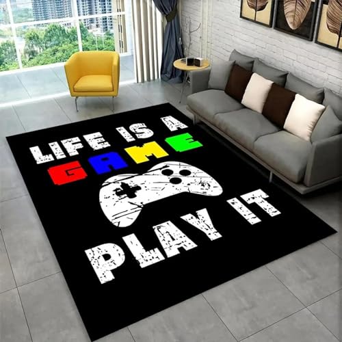 18meng Art Modern Gaming Teppich 120x160cm Gamer Controller Teppich Jugendzimmer Jungen Graffiti Spielkonsole Teppiche für Wohnzimmer Schlafzimmer Spielraum Dekor Teppiche