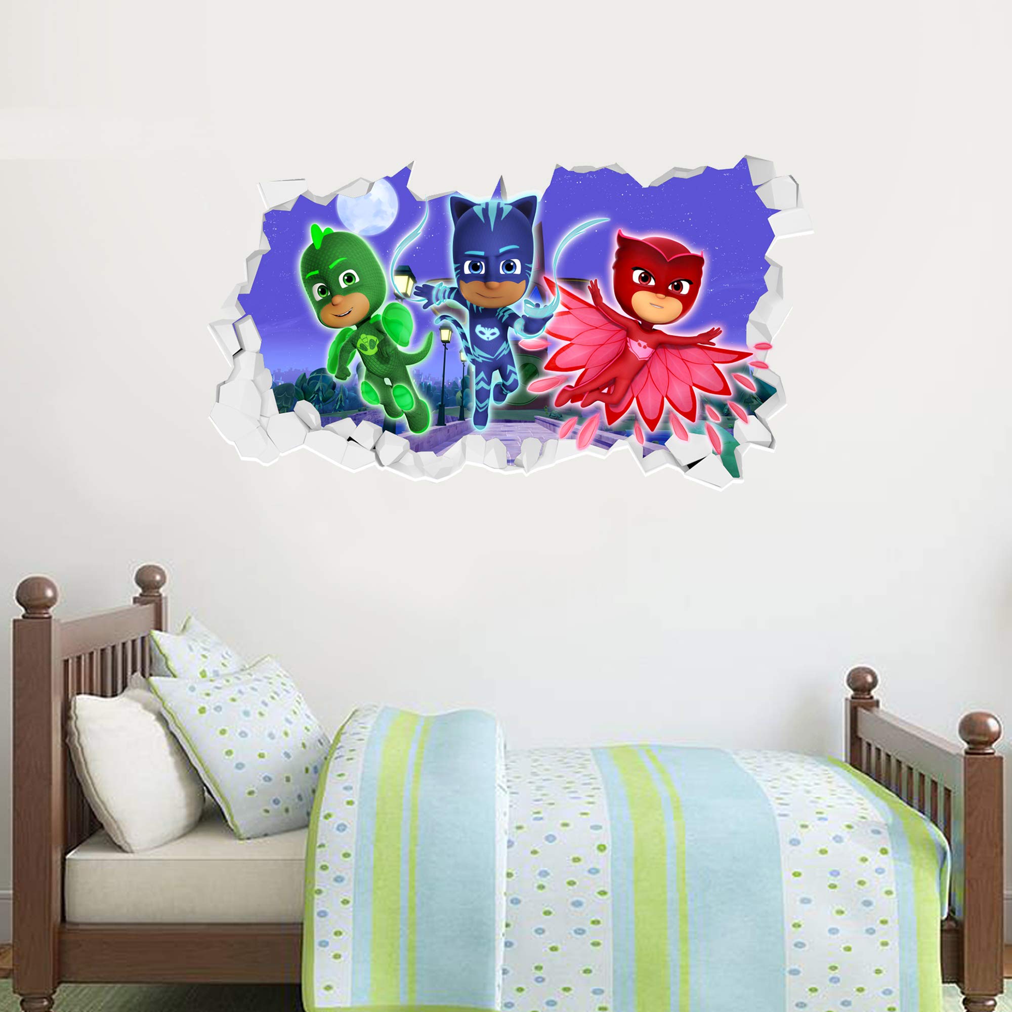 PJ Masks Wandaufkleber mit 3 Charakteren, Motiv: Eule, Katze, Junge, Gekko, Kunst, Kinder, 180 cm Breite x 90 cm Höhe