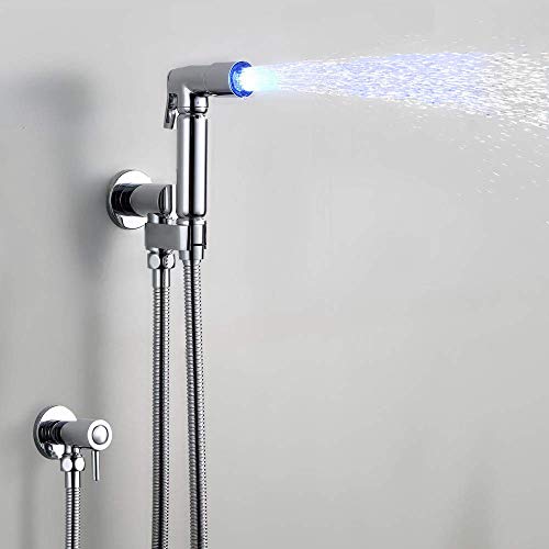RajoNN Vollmessing-Bidet-WC-Eckventil, Airbrush-Set, Bidet-Bidetdüse, LED-Lichtdusche, Sprinkler-Duschwasser