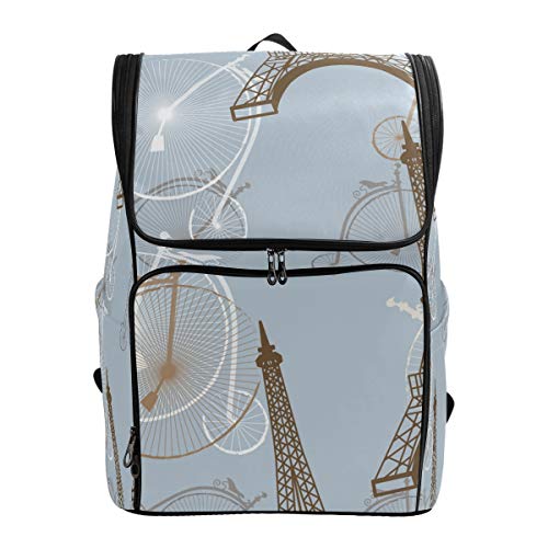 FANTAZIO Rucksack mit Eiffelturm und Fahrrädern, für Laptop, Outdoor, Reisen, Wandern, Campen, Groß, Schule
