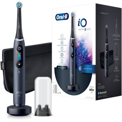 Oral-B iO 8 Special Edition Elektrische Zahnbürste mit Magnet-Technologie, sanfte Mikrovibrationen, Farbdisplay & Beauty-Tasche, black onyx