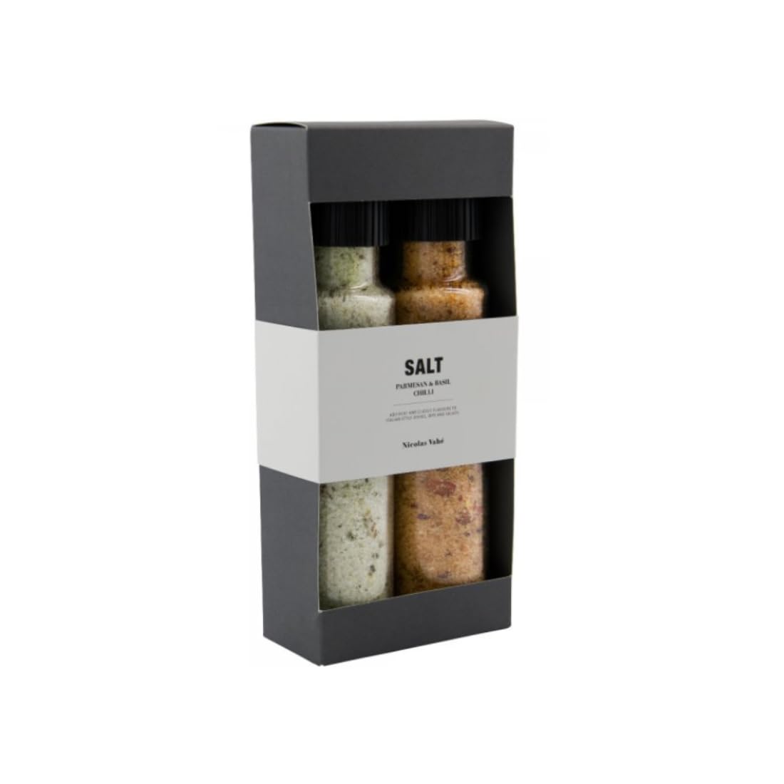 Nicolas Vahé Geschenkbox, Parmesan & Basil Salt & Chilli Salt, 320 g., 315 g.