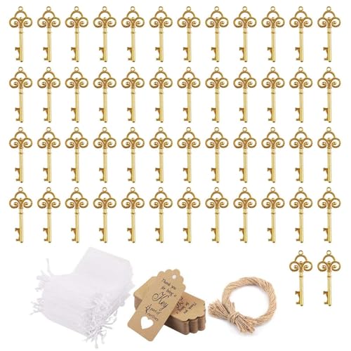 50 Sets Vintage Schlüssel Flaschenöffner mit Süßigkeiten Taschen Dankeskarte Für Gäste Hochzeit Party Supplies Souvenir Brautjungfer Party Supplies