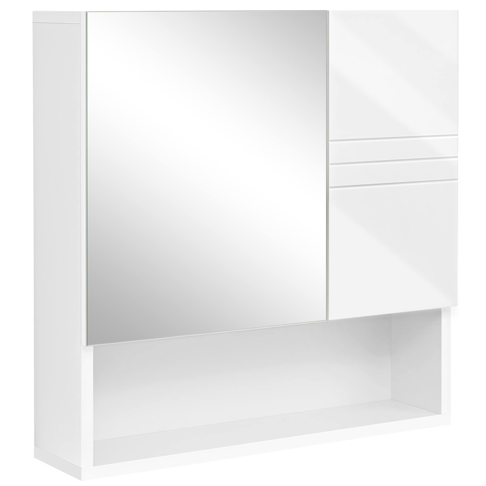 VASAGLE Spiegelschrank, Wandschrank, Badschrank mit höhenverstellbaren Regalebenen, Tür und Oberplatte mit Hochglanz Oberfläche, Badezimmer, 54 x 15 x 55 cm, weiß BBK122W01