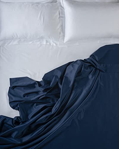 LENZUOLISSIMI - Bettlaken für Doppelbett, aus Satin-Baumwolle, Fadenzahl 300, 270 x 290 cm,, Marineblau