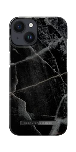 IDEAL OF SWEDEN Bedruckte Handyhülle, niedliches buntes Muster, schützende Abdeckung aus Hartplastik mit Mikrofaserfutter für das iPhone. Kompatibel mit iPhone 13 & iPhone 14 (Black Thunder Marble)