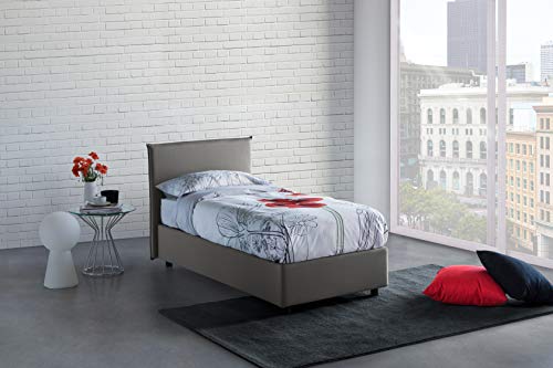 Talamo Italia Einzelbett Anna mit Container, Made in Italy, Bett mit Stoffbezug, Frontöffnung, passend für Matratze 90x200 cm, Grau