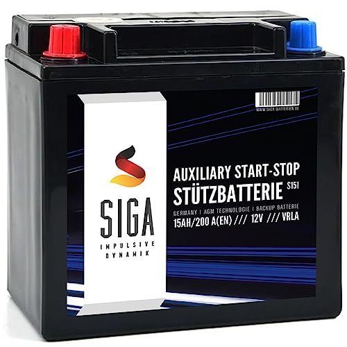 SIGA Stützbatterie 12V 12Ah AGM Batterie Backup Batterie CX23-10C655-AC 12V 15Ah 200A/EN EK151 524201 Longlife Technologie sofort einsatzbereit vorgeladen auslaufsicher wartungsfrei