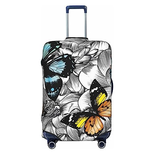 OPSREY Gepäckabdeckung mit Schmetterlingen, Blumenmuster, elastisch, waschbar, für 53,3 - 81,3 cm, Violett, Schwarz , XL