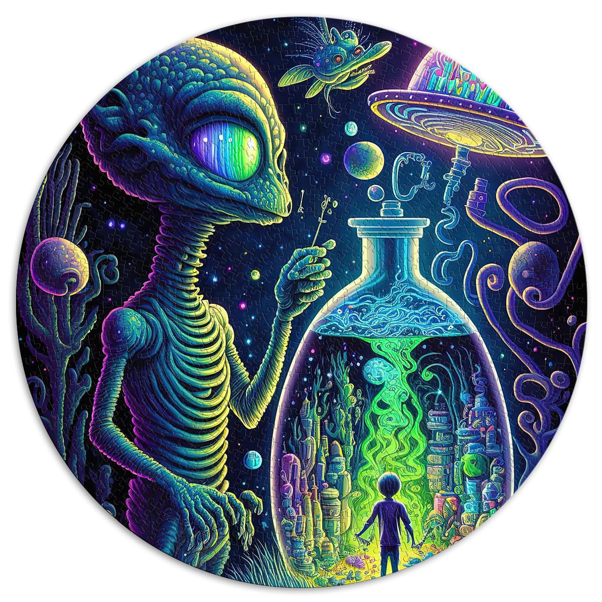 Puzzle | Jigsaws 1000 Pieces for Adults Alien Monster Round Jigsaw Puzzle Gift Cardboard Puzzle 26.5x26.5inch