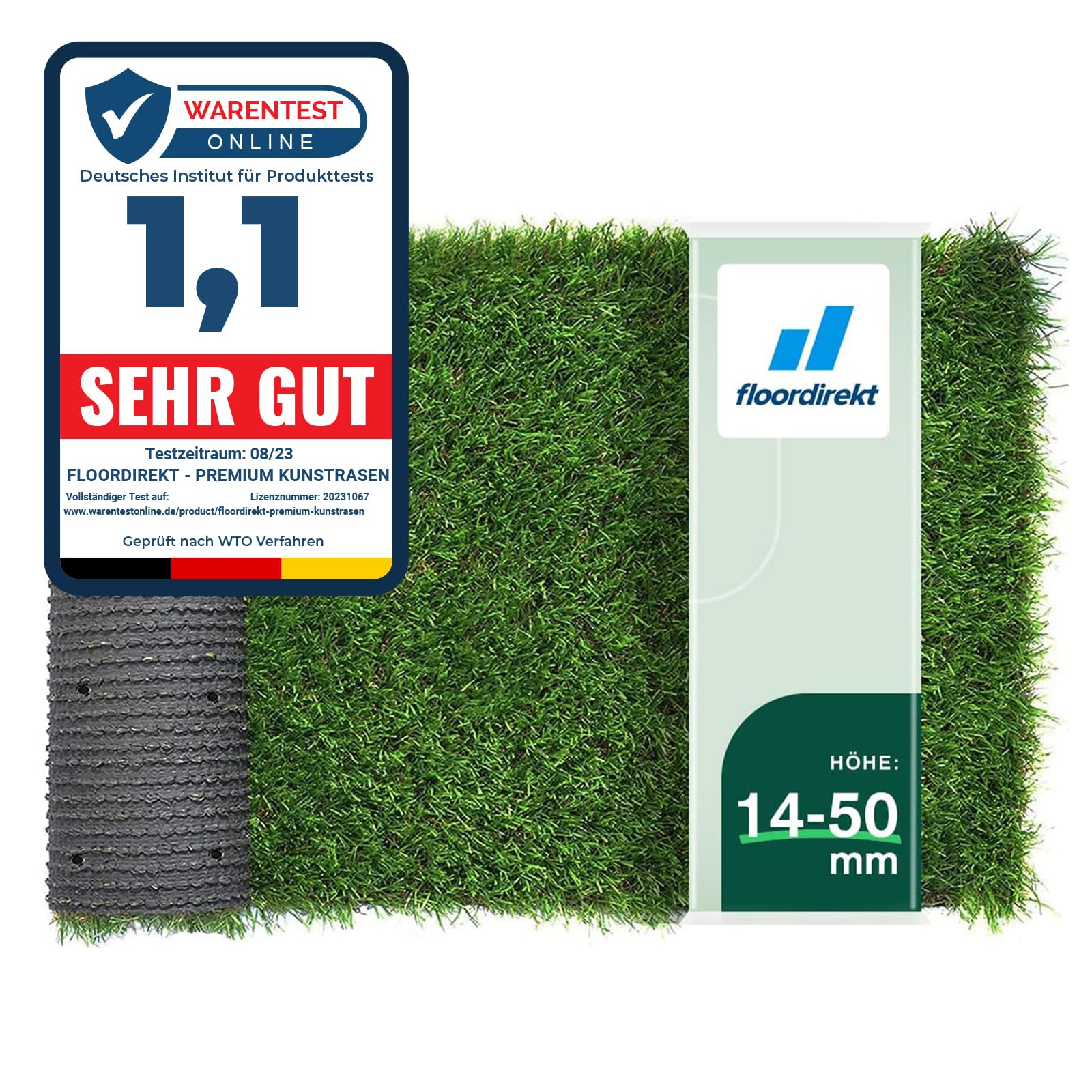 Floordirekt Premium Kunstrasen - Rasenteppich - Rollrasen - Kunststoffrasen - Garten-Rasen - Rasen für Balkon, Terrasse & Garten (Terraza (Höhe: 18mm), 200x300 cm)