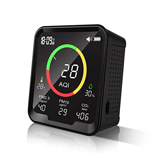 5-in-1 Luftqualität Messgerät PM2,5, PM10, CO2-Temperatur,Luftfeuchtigkeit, AQI. Therm La Mode Echtzeit-LCD-Display Co2 messgerät, Professioneller NDIR-Sensor Co2 Messgerät Raumluft