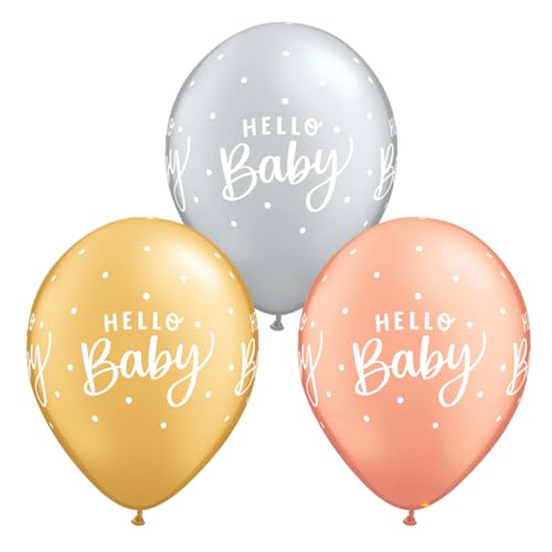 Qualatex 29294 Hello Baby Dots Luftballons aus Latex, 27,9 cm / 27,9 cm, rund, 25 Stück