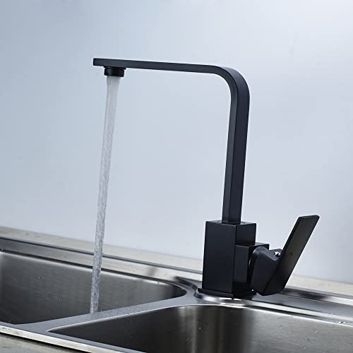 Schwenkbare Küchenarmatur schwarz Küchen Wasserhahn Spültisch Einhandmischer Spültischarmatur Spülenarmatur-Wasserhähne für Waschbecken-Keramikventil (A-Quadrat)