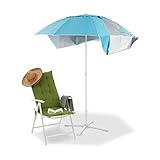 Relaxdays Strandmuschel Schirm, Sonnenschirm Strandzelt m. Tragetasche, UV 50 Sonnenschutz, Schirm HxD 210x180cm, blau