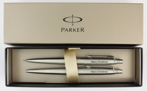 Parker Jotter Set aus Kugelschreiber und Bleistift, aus Edelstahl, personalisiertes Geschenk, mit Gravur