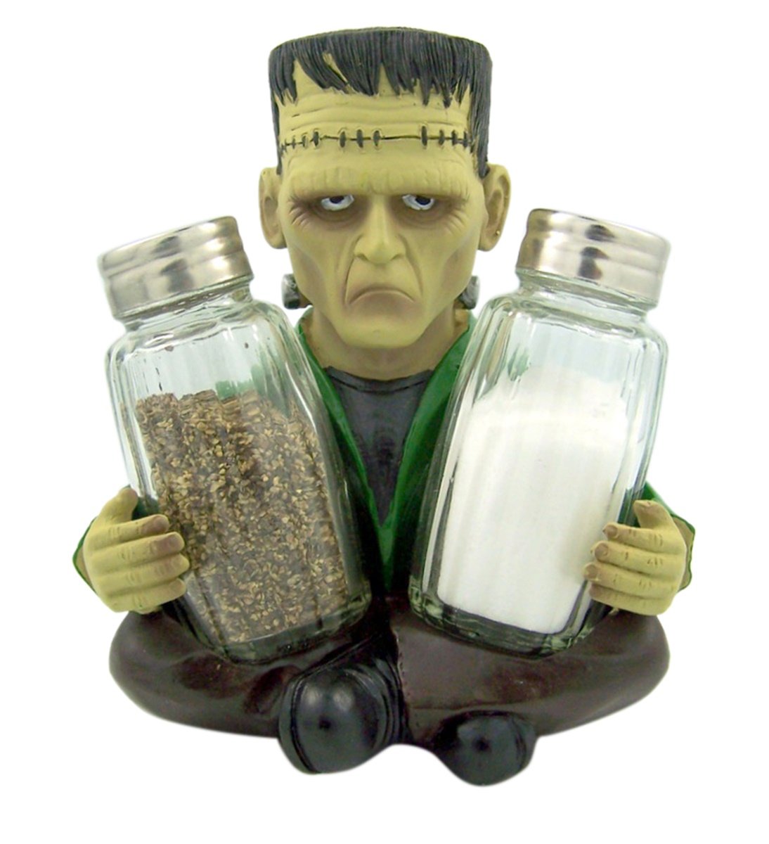 DWK - Frankenspice - Frankenstein's Monster Figur Salz & Pfefferstreuer Halter Horror Classic Halloween Dekoration Home Decor Küche Esszimmer Akzent 3-teiliges Set 14 cm