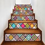 6 Stück 3D-Mosaik-Treppenaufkleber, Ziegelsteine Selbstklebende Treppenhaus-Aufkleber Abnehmbare Fliesen Treppenstufen Abziehen Und Aufkleben Wandaufkleber Für Treppen,100x18cm