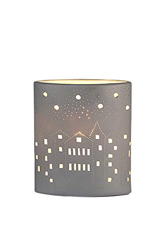 GILDE Lampe Ellipse City - Porzellan - Lochmuster im Prickellook grau H 20 cm