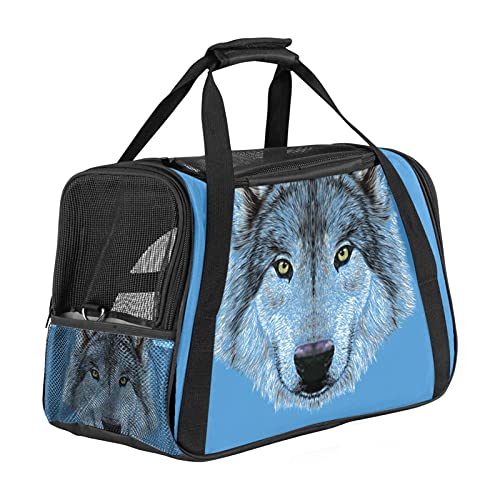 Transporttasche Katze Grauer Wolf Hundetragetasche Faltbare Katzentragetasche Reiseträger mit weicher Matratze für den Transport mit Zug/Auto/Flugzeug 43x26x30 cm