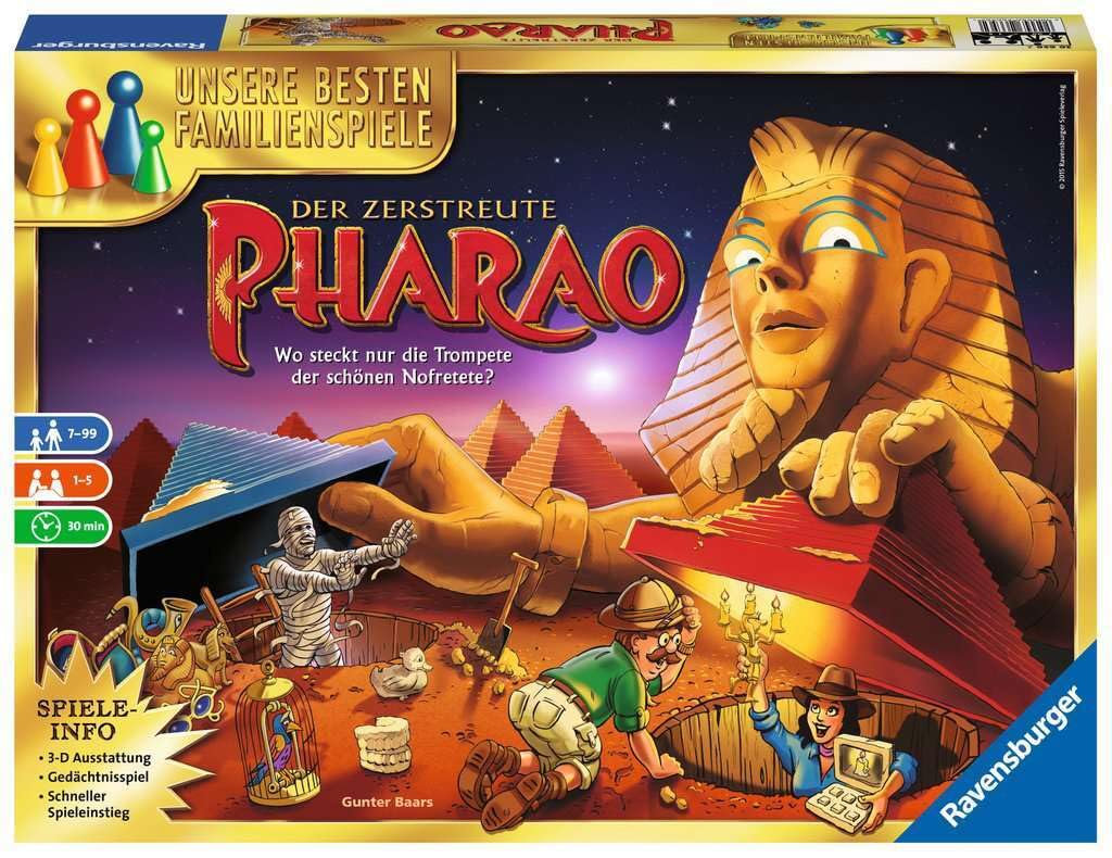 Ravensburger 26656 - Der zerstreute Pharao - Gesellschaftsspiel für die ganze Familie, für Erwachsene und Kinder ab 7 Jahren, 1-5 Spieler - Schätze suchen