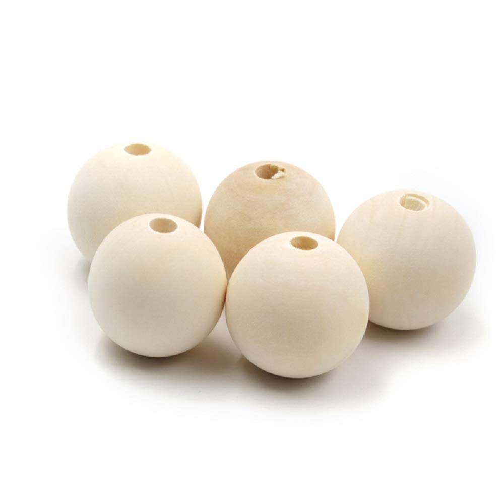 Yalulu 20 Stück 40mm/50mm Natürliche Runde Holzperlen Holzkugeln Lose Spacer Perlen für DIY Schmuck Basteln (50mm)