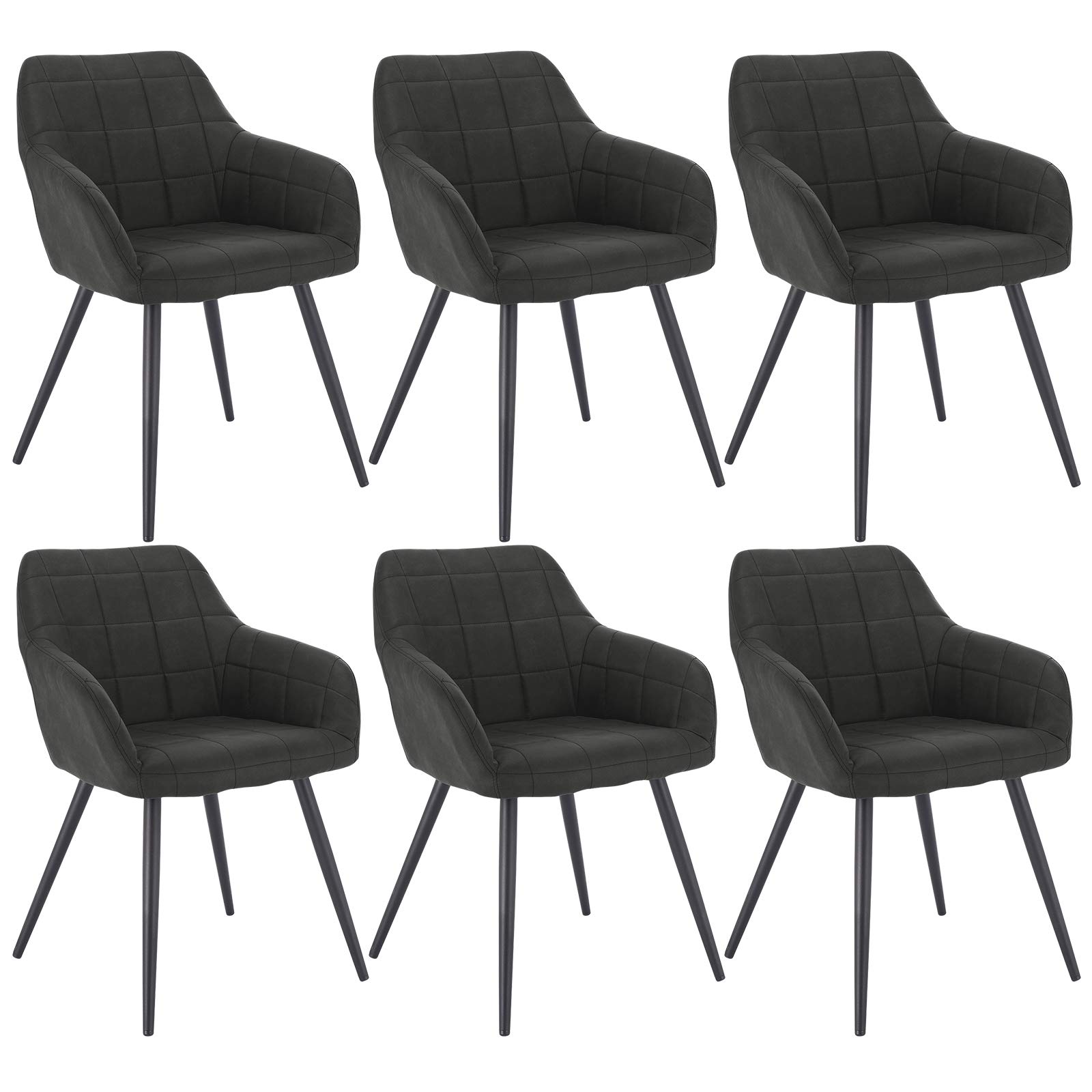 WOLTU 6 x Esszimmerstühle 6er Set Esszimmerstuhl Küchenstuhl Polsterstuhl Design Stuhl mit Armlehnen, mit Sitzfläche aus Stoffbezug, Gestell aus Metall, Anthrazit, BH224an-6
