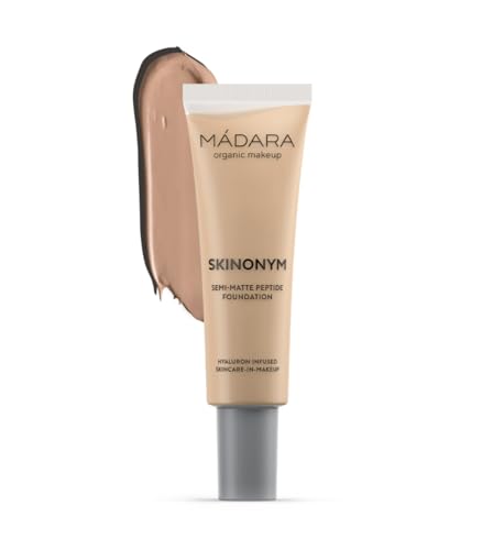 MÁDARA Organic Skincare |SKINONYM Semi-Matte Peptide Foundation, 35 TRUE BEIGE, 30ml – Boosted by collagen-supporting peptides, Semi-matte finish, Adapts to the skin's texture