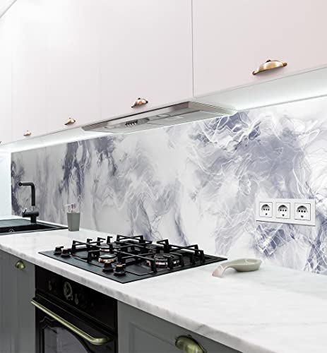 MyMaxxi | selbstklebende Küchenrückwand Folie ohne bohren | Aufkleber Motiv Marmor blau weiß | 60cm hoch | adhesive kitchen wall design | Wandtattoo Wandbild Küche | Wand-Deko | Wandgestaltung