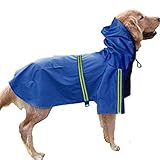 RUNNG Dog Raincoat wasserdichte Kleidung, Hunderegenmäntel für große Hunde mit Reflektorstreifen Hoodie, Regen-Poncho-Jacke für Hunde Pet Supplies Blue XXXXL