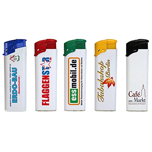 Elektronik-Feuerzeug Belize 100 Stück Weiss beidseitig Bedruckt mit Druck 4-farbig Fotodruck Werbung Werbedruck