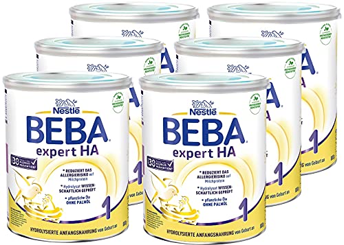 Nestlé BEBA EXPERT HA 1 Hydrolysierte Anfangsnahrung für Babys mit erhöhtem Allergie-Risiko, Baby-Milchpulver von Geburt an, 6er Pack (6 x 800g)