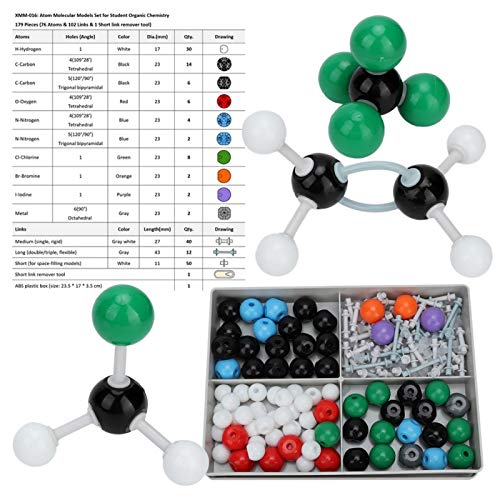 Jacksking Molekulares Modell der Chemie, 179 STK. Kit für molekulare organische anorganische Strukturen Atom Link-Modellsatz Molekulares Modell-Kit für Lehramtsstudenten