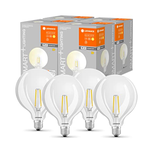 LEDVANCE Smarte LED-Lampe mit WiFi Technologie, Sockel E27, Dimmbar, Warmweiß (2400 K), ersetzt Glühlampen mit 60 W, SMART+ WiFi Globe Edison Dimmable, 4er-Pack
