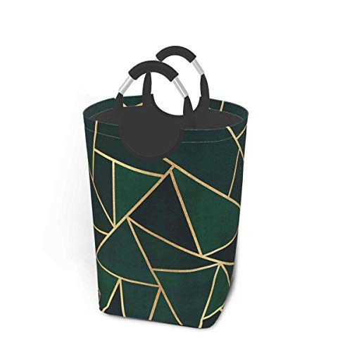 ZCHW Wäschekorb Aufbewahrungsbehälter Grün & Gold Muster Großer zusammenklappbarer Aufbewahrungskorb 50L