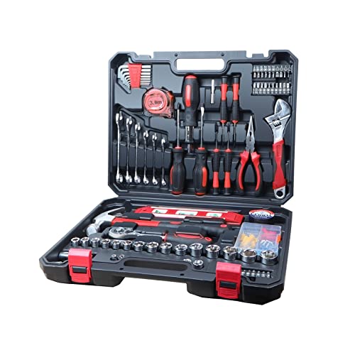 YANFACAI XZKJ Werkzeugkasten, professionelles Heim-Auto-Reparatur-Werkzeug-Set, 146-teilig, metrische Haushalts-Handwerkzeuge, tragbarer Werkzeugkasten, Steckschlüssel-Werkzeug-Set (blau)