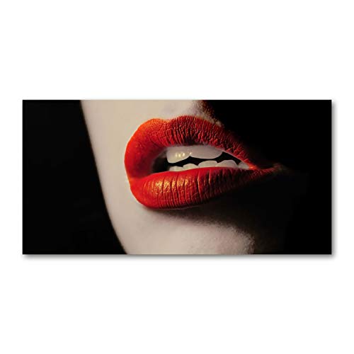 Tulup Acrylglas - Wandkunst - Bild auf Acrylglas Deko Wandbild hinter Kunststoff/Acrylglas Bild - Dekorative Wand für Küche & Wohnzimmer 140 x70 cm - Sinnlichkeit - Rote Lippen - Rot