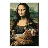 Die Fette Katze In Den Armen Der Mona Lisa Poster Und Druck Tier Wandkunst Leinwand Malerei Poster Bild Wohnzimmer Wohnkultur,Wg686-2,50X75 Cm Kein Rahmen