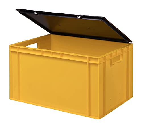 Stabile Profi Aufbewahrungsbox Stapelbox Eurobox Stapelkiste mit Deckel, Kunststoffkiste lieferbar in 5 Farben und 21 Größen für Industrie, Gewerbe, Haushalt (gelb, 60x40x33 cm)