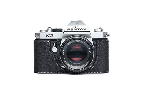 Zakao Kameratasche für Pentax K2, handgefertigt, echtes Leder, Halb-Kameratasche für Pentax K2, mit Handschlaufe, Schwarz