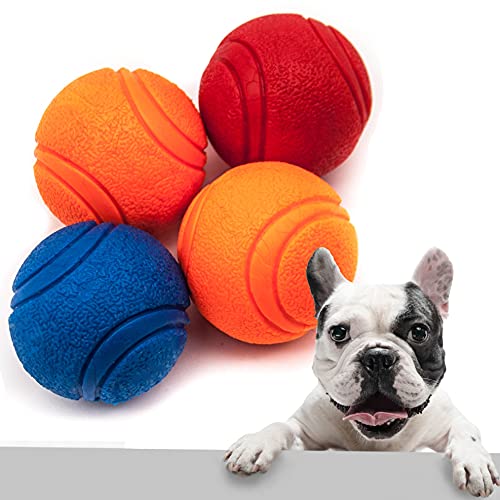 Pet Touch Hundespielzeug, fester Kern, Gummiball, hohe Sprungkraft, unzerstörbar, praktisch robust, interaktives Hundespielzeug, 4 Bälle (Blau + Rot + 2 Orange), 4 Stück