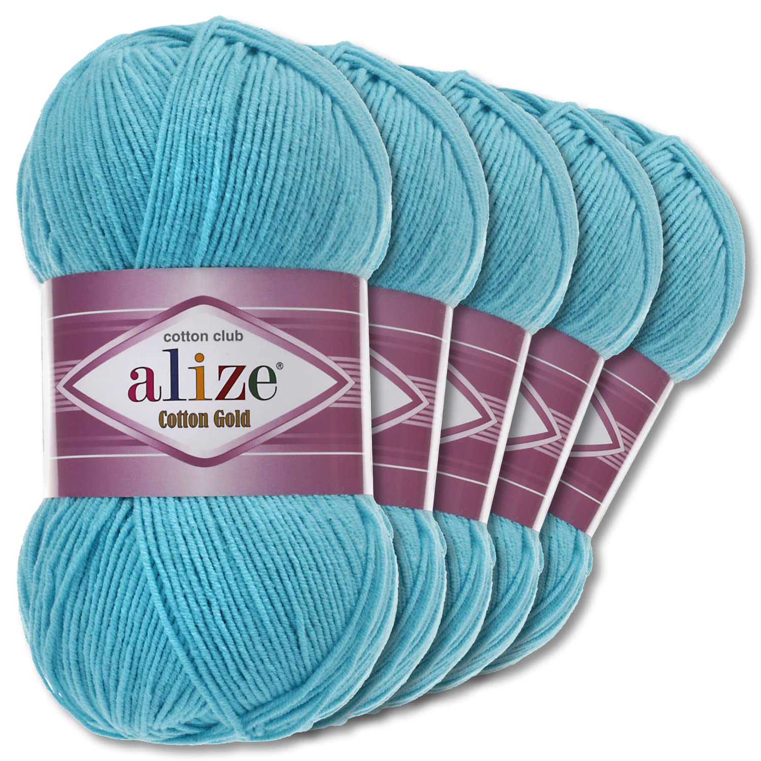 Alize 5 x 100 g Cotton Gold Premium Wolle| 39 Farben Sommerwolle Garn Stricken Amigurumi (287 | Türkis)