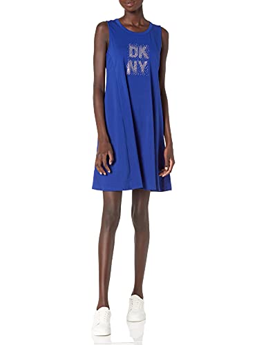 DKNY Damen T-Shirt Kleid, Ärmelloses Trapez mit Logo-Verzierung, X-Klein