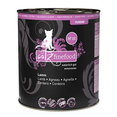 catz finefood Purrrr Lamm Monoprotein Katzenfutter nass N° 111, für ernährungssensible Katzen, 70% Fleischanteil, 6 x 800g Dose